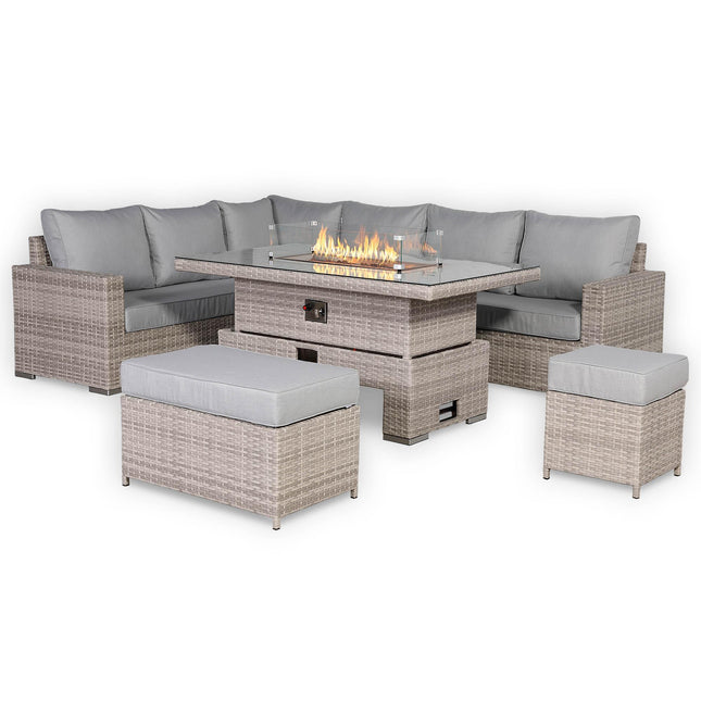 Ashford Rattan Garden Furniture Corner Sofa Set With Firepit Rising Table (Rectangle) - Left Hand
