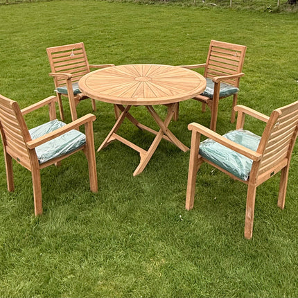 Teak Dining Set Foldable Table & Four New Haven Stacking Chairs