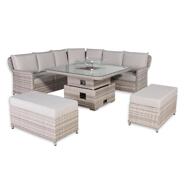 Eterna Rattan Garden Furniture Corner Sofa Set With Rising Firepit Table