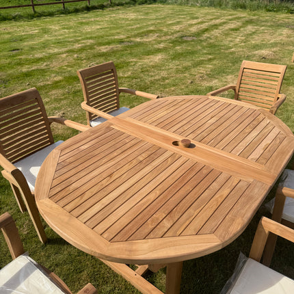 Teak Garden Furniture Set 4cm Top 180cm - 240cm Dining table & 6 Eden Stacking Chairs