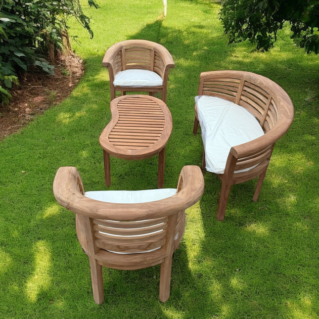 Teak Harmony Curved Garden Bench Set Horizon Extra Thick Four Piece