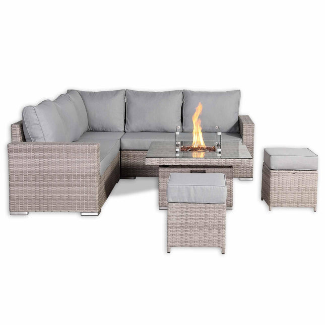 Ashford Rattan Garden Furniture Corner Sofa Set With Rising Firepit Table - Left Hand