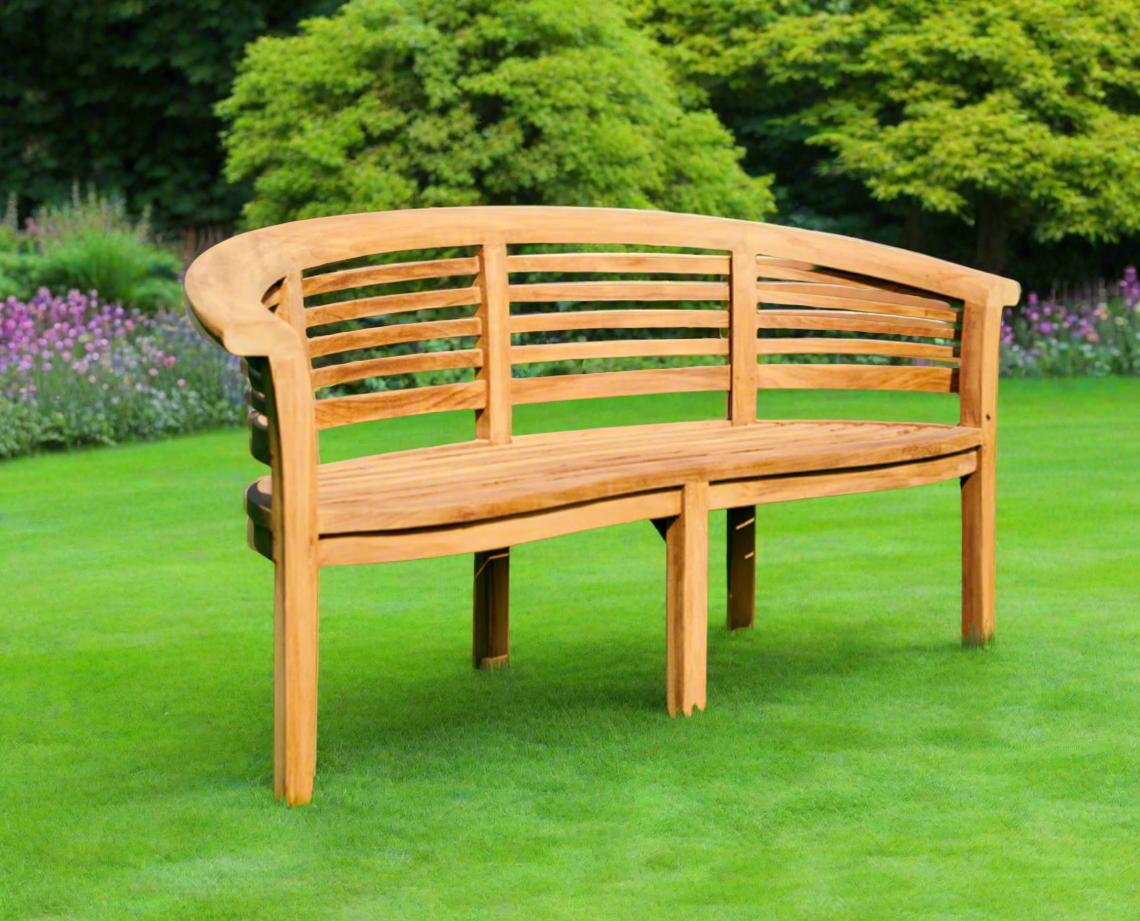 Teak Banana Curved Horizontal Bench 3 Seater Extra Thick