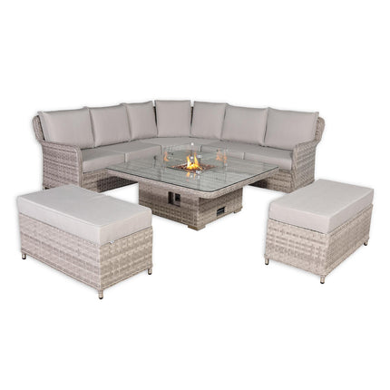 Eterna Rattan Garden Furniture Corner Sofa Set With Rising Firepit Table