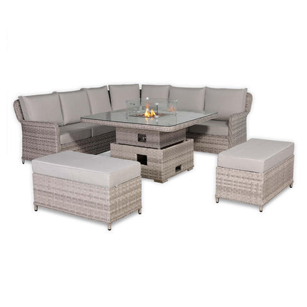 Eterna Rattan Garden Furniture Corner Sofa Set With Rising Firepit Table