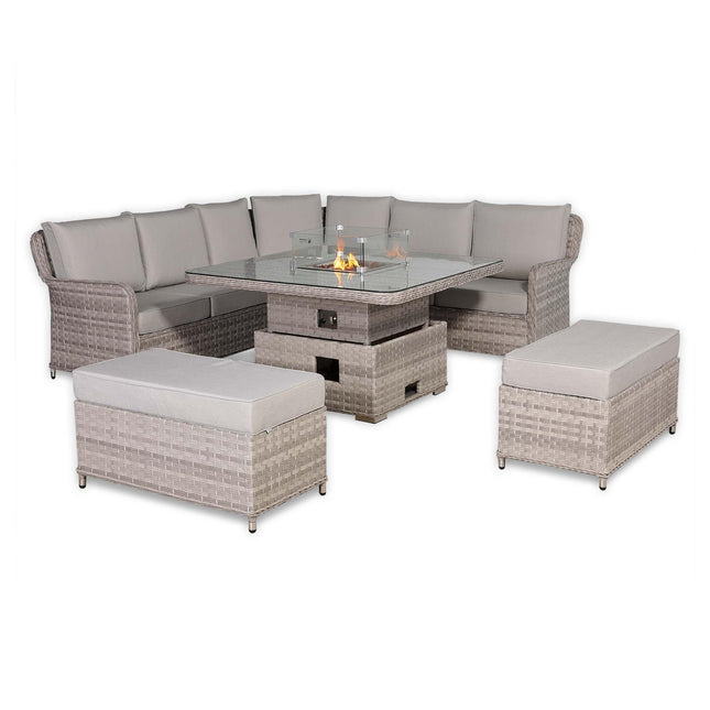 Eterna Rattan Garden Furniture Corner Sofa Set With Rising Firepit Table