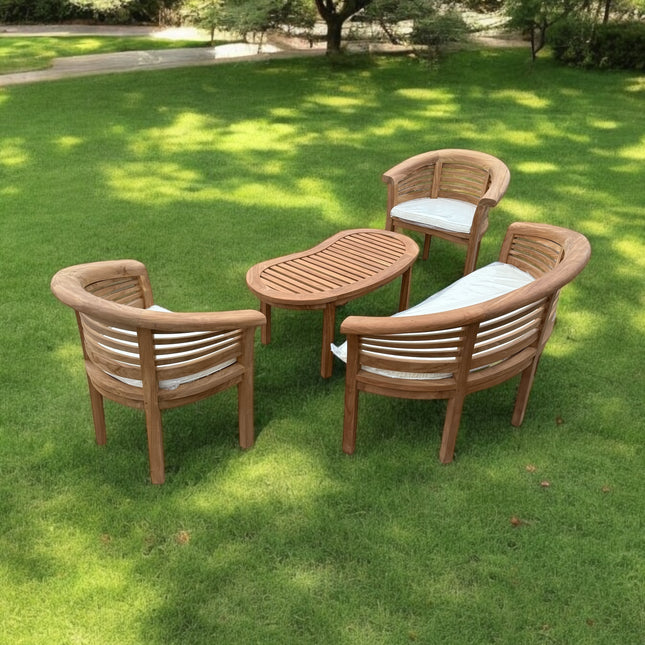 Teak Harmony Curved Garden Bench Set Horizon Extra Thick Four Piece