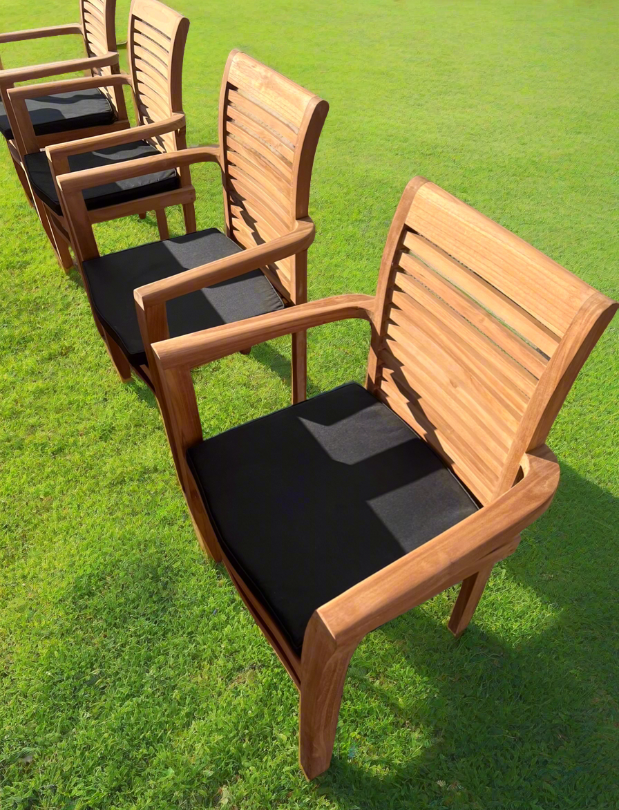 Teak Deluxe Garden Furniture Set 200cm - 300cm Dining Table 4CM Thick & 10 Chairs With Cushions