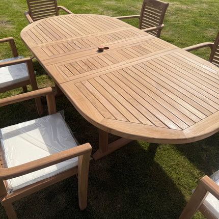 Teak Garden Furniture Set 4cm Top 180cm - 240cm Dining table & 6 Eden Stacking Chairs