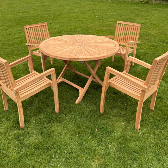Teak Dining Set Foldable Table & Four Elysian Stacking Chairs
