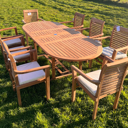 Teak Garden Furniture Set 180cm - 240cm Dining table & 6 Chairs with Cushions