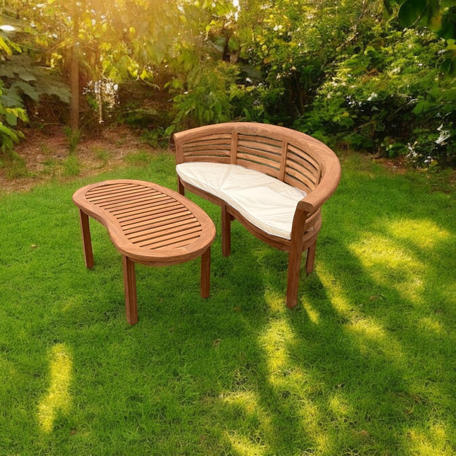 Teak Horizon Harmony Curved Garden Bench With Coffee Table Extra Thick (Deluxe) Two Piece Garden Set