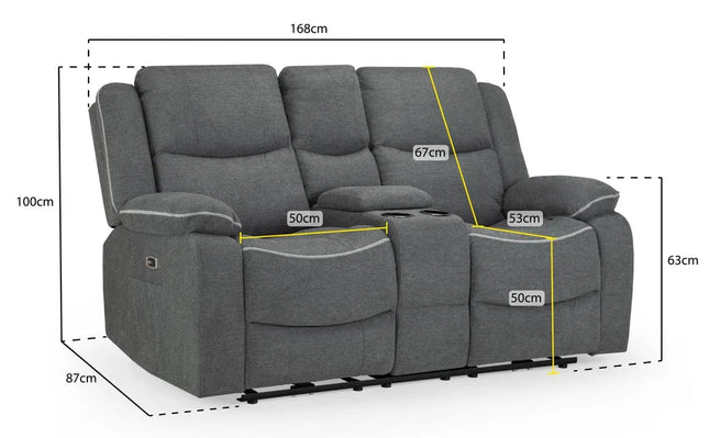 Flint 2 Seater Electric Recliner Sofa – Stylish Graphite Fabric Comfort Seating