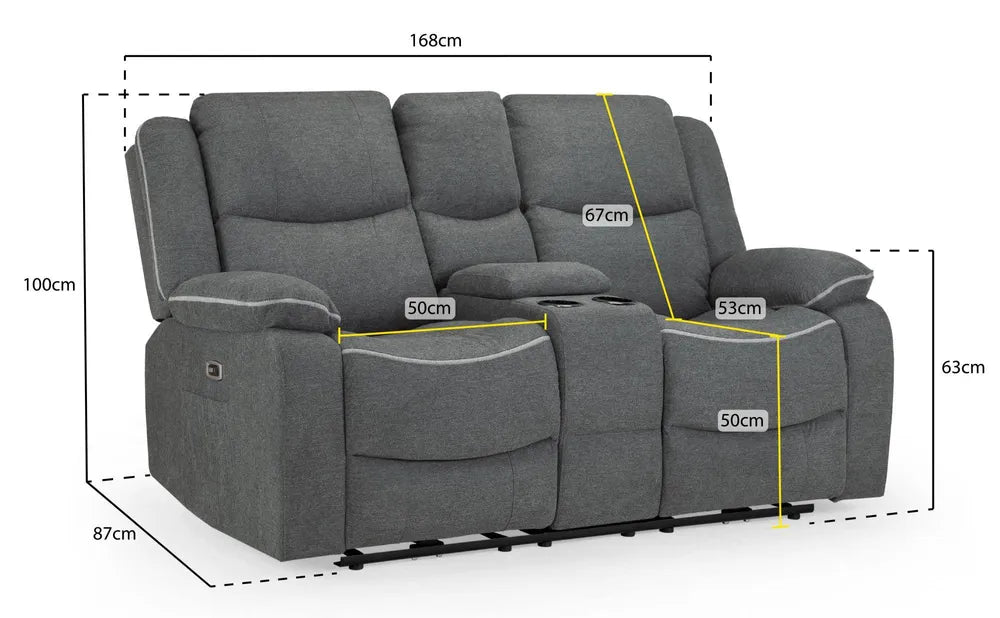 Flint 2 Seater Electric Recliner Sofa – Stylish Graphite Fabric Comfort Seating
