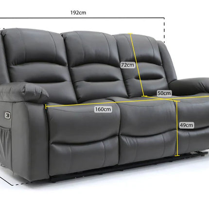 Lumo 3 Seater Electric Recliner Sofa – Stylish Grey Leather Comfort Seating