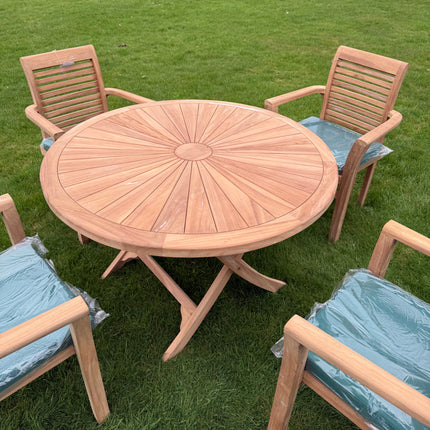 Teak Dining Set Foldable Table & Four Enclave Stacking Chairs