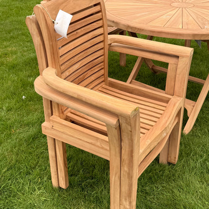 Teak Garden Furniture Set 180cm - 240cm Rectangle Dining table & 4 Enclave Stacking Chairs with Cushions!