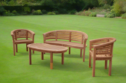 Teak Banana Curved Horizontal Bench Set Extra Thick