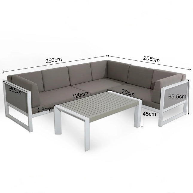 Nexa Aluminium Garden Furniture Corner Sofa Set With Coffee Table - Right Hand
