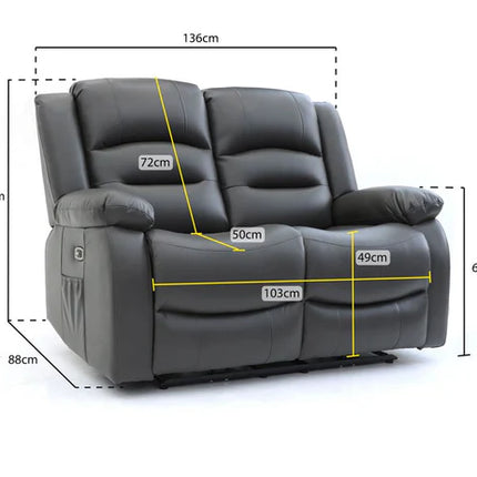 Lumo 2 Seater Electric Recliner Sofa – Stylish Grey Leather Comfort Seating