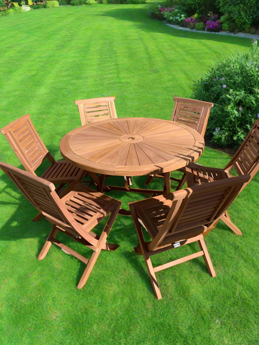 Teak Rising Sun Foldable Dining Set Foldable Table & Six Chairs