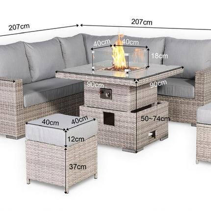 Ashford Rattan Garden Furniture Corner Sofa Set With Rising Firepit Table - Left Hand