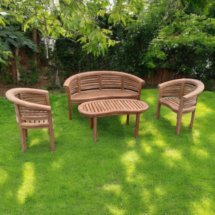 Teak Harmony Curved Garden Bench Set Horizon Extra Thick Four Piece