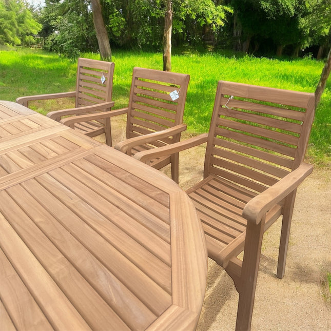 Teak Garden Furniture Set 180cm - 240cm Extending Dining Table & 8 Haven Chairs with Cushions