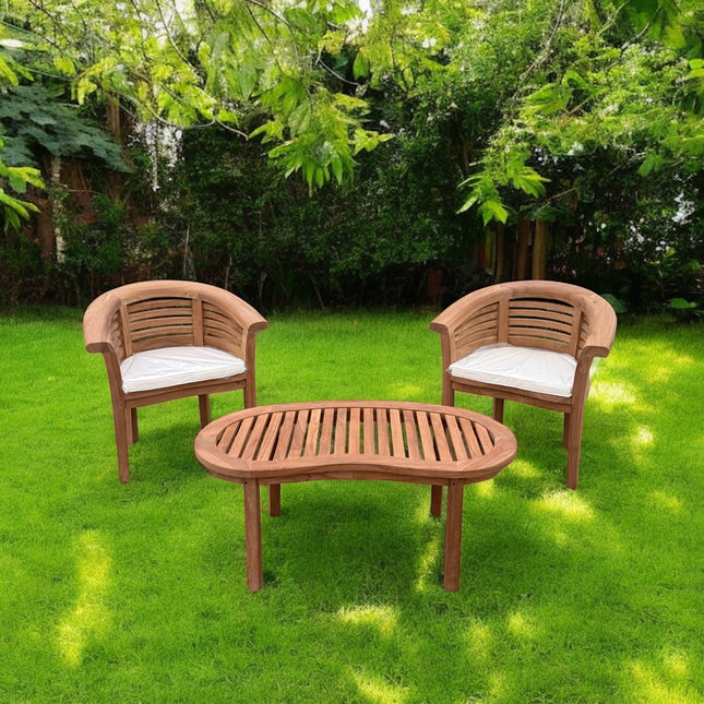 Teak Horizon Harmony Curve Garden Chair Set Horizontal With Coffee Table Three Piece Extra Thick (Deluxe)