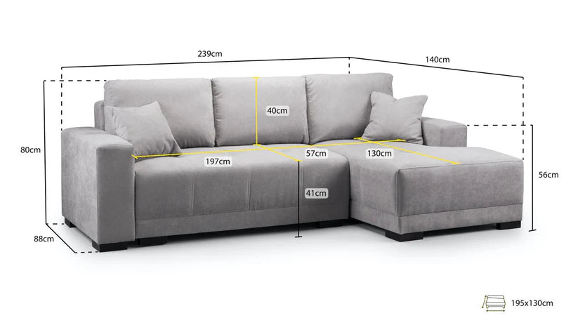 Nest Sofa Bed L Shape Corner – Stylish Grey Comfort Seating (Right Hand)