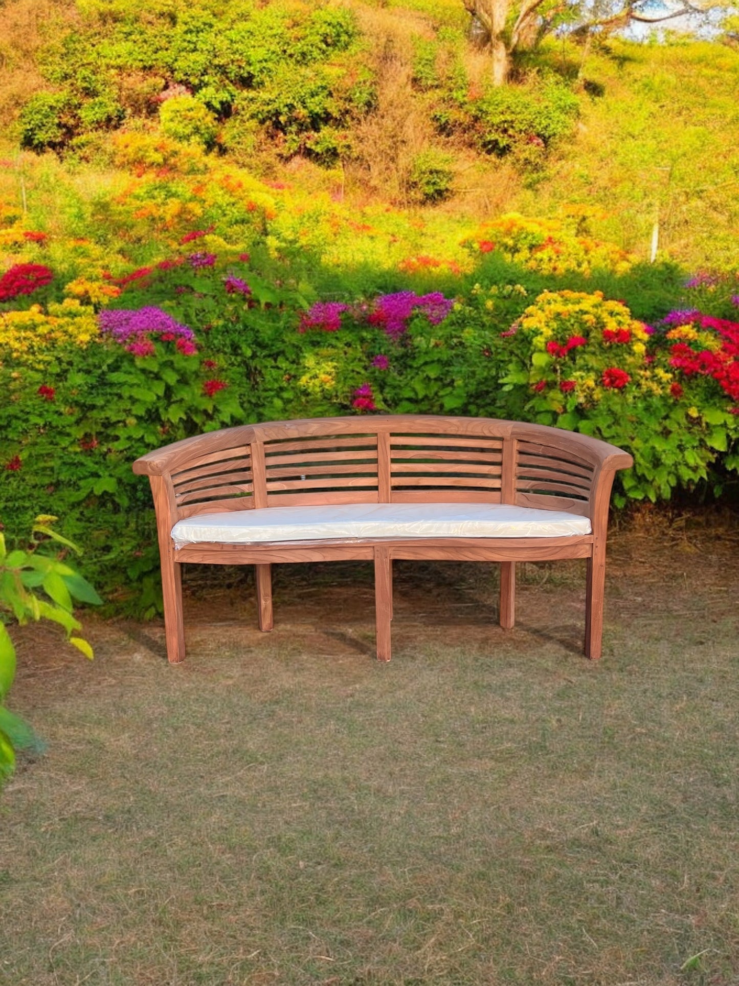 The Ultimate Teak Garden Bench Set Banana Extra Thick (Deluxe) Horizontal