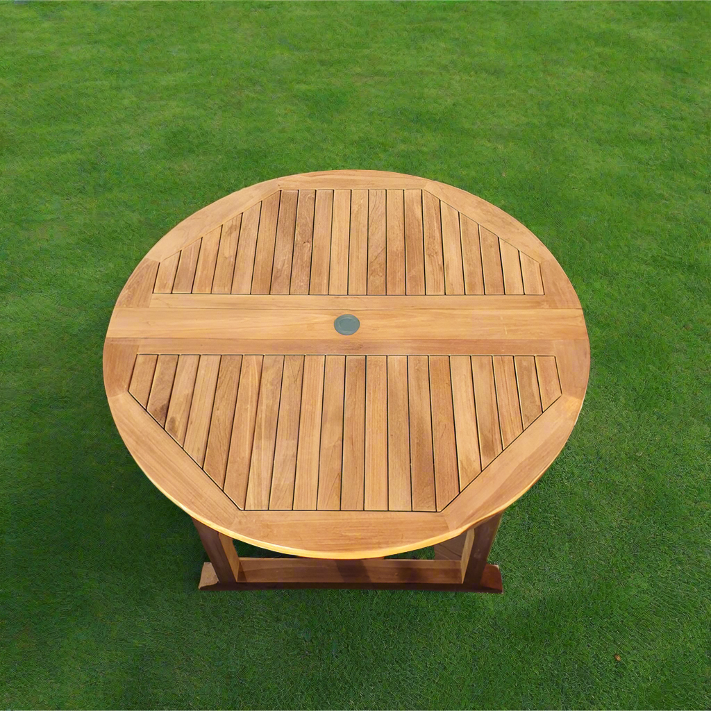 Teak Deluxe Garden Furniture Set 120cm - 170cm Dining Table & 4 Banana Chairs With Cushions!