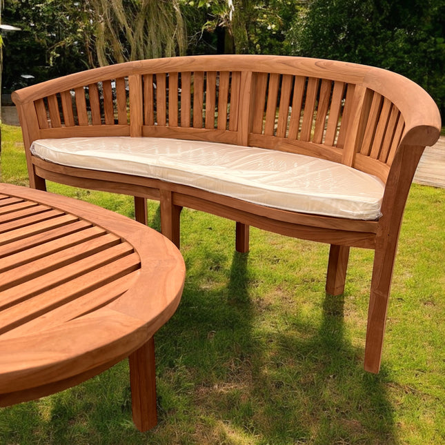 Teak Vertical Harmony Curved Garden Bench With Coffee Table Extra Thick (Deluxe) Two Piece Garden Set