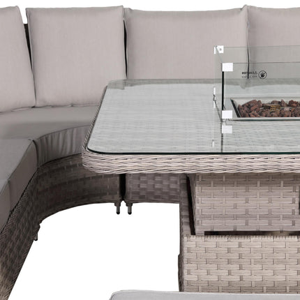 Eterna Rattan Garden Furniture Corner Sofa Set With Rising Firepit Table