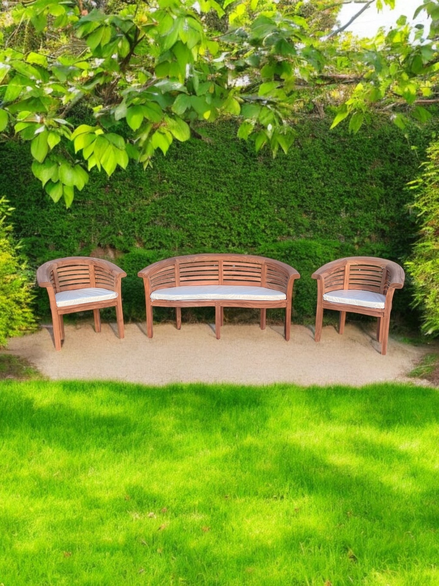 The Ultimate Teak Garden Bench Set Banana Extra Thick (Deluxe) Horizontal