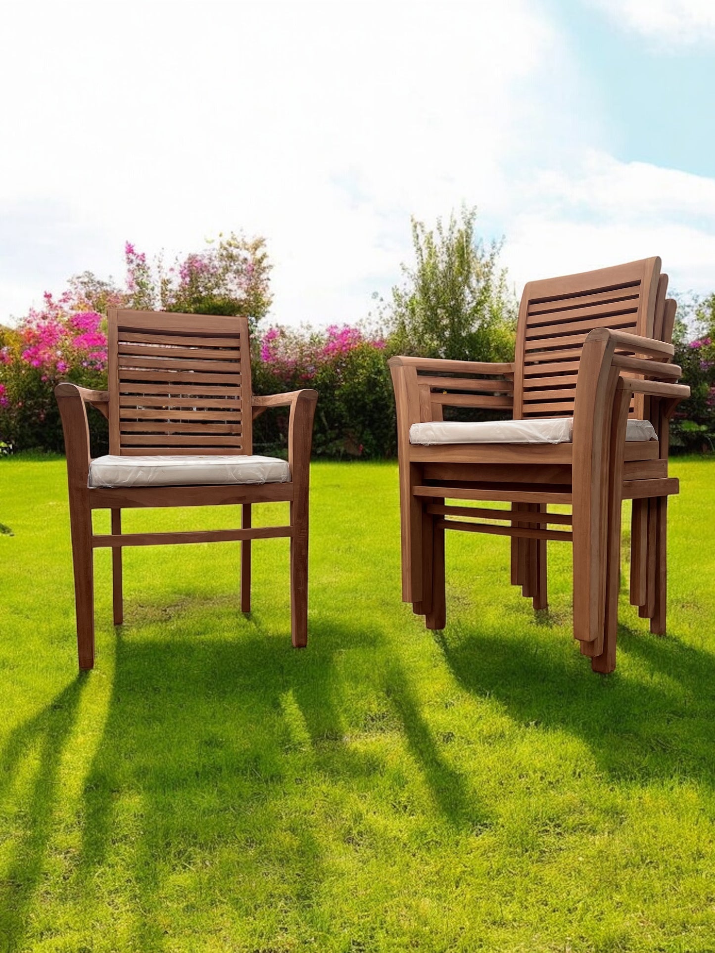 Western Teak Stacking Chairs (4 Pack)