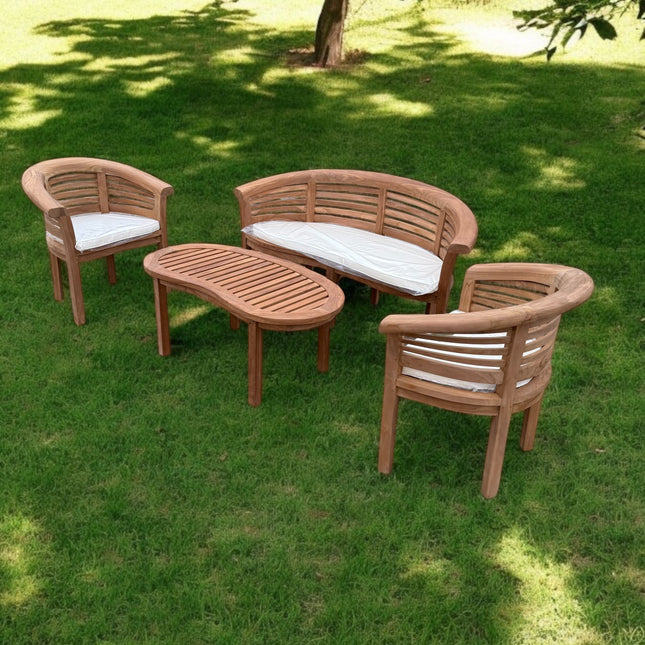 Teak Harmony Curved Garden Bench Set Horizon Extra Thick Four Piece
