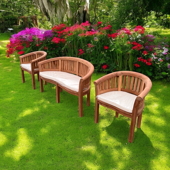 Harmony Curved Teak Garden Bench Set Vertical