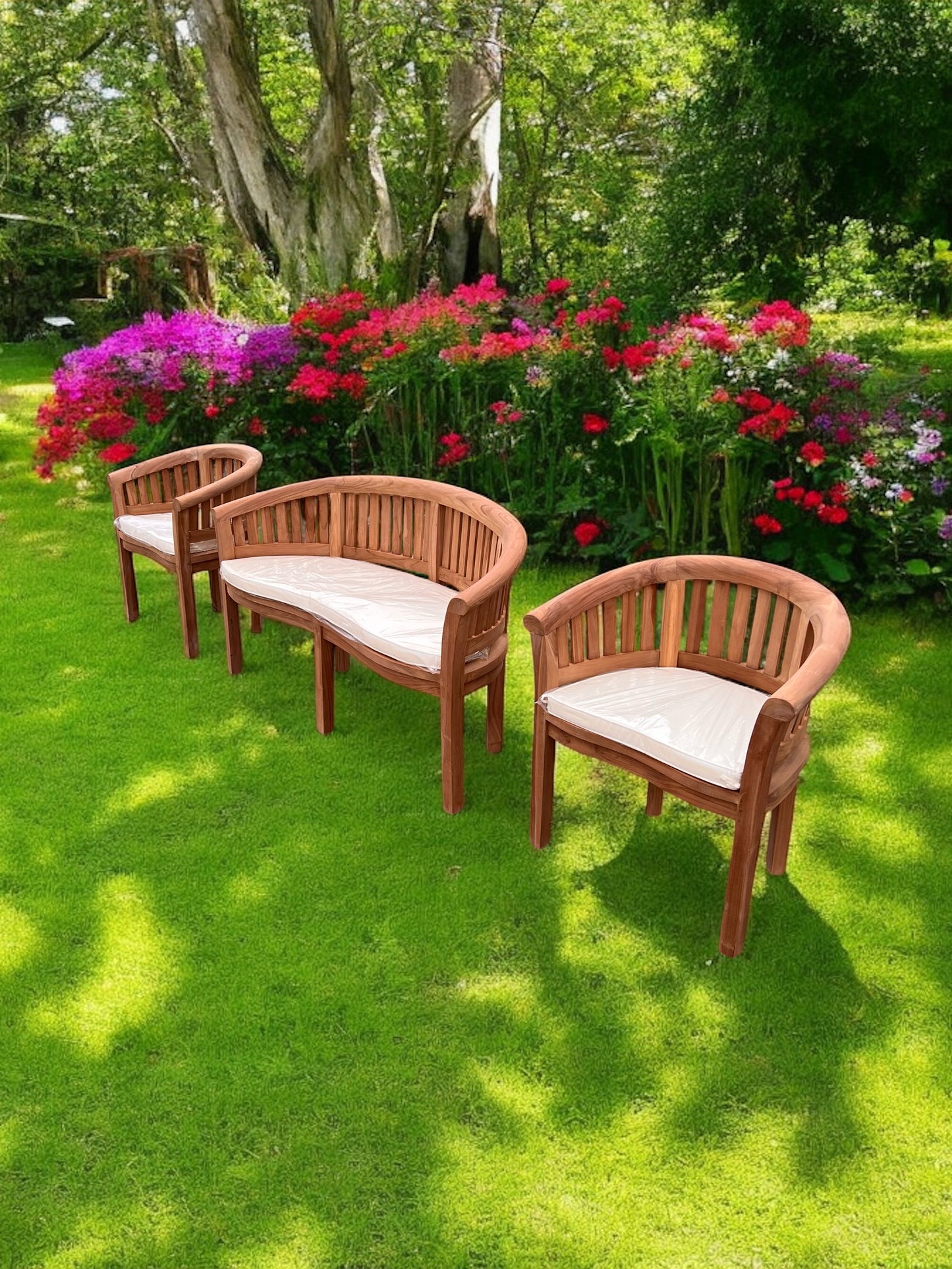 The Perfect Teak Garden Bench Set Banana Vertical