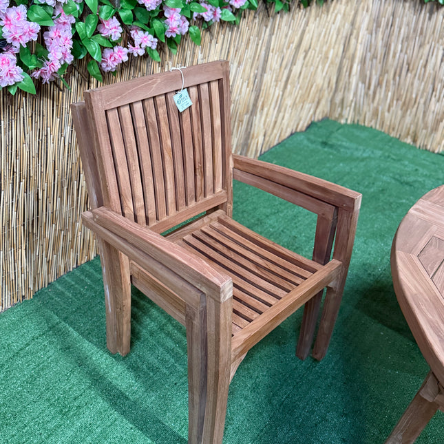 Teak Deluxe Garden Furniture Set 120cm - 170cm Oval Dining Table 4cm Thick & 4 Elysian Stacking Chairs With Cushions