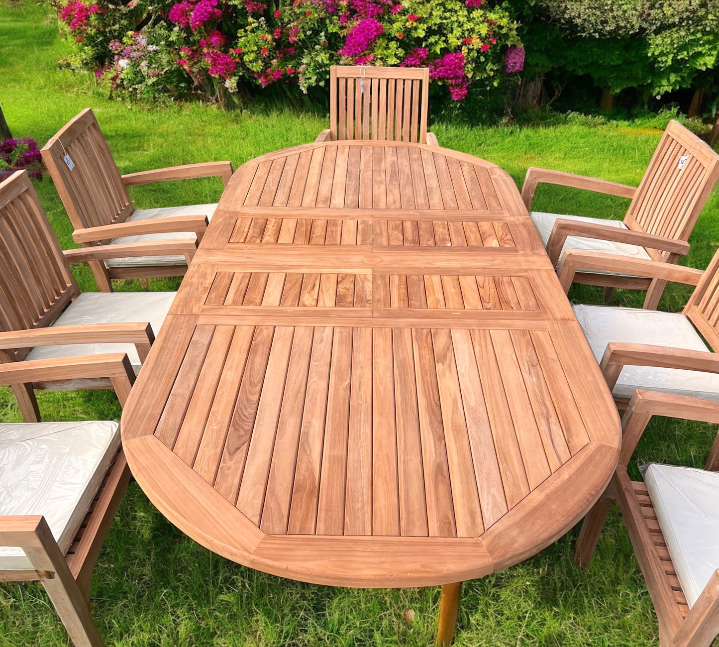 Teak Garden Furniture Set 180cm - 240cm Dining table & 8 Chairs with Cushions Monaco