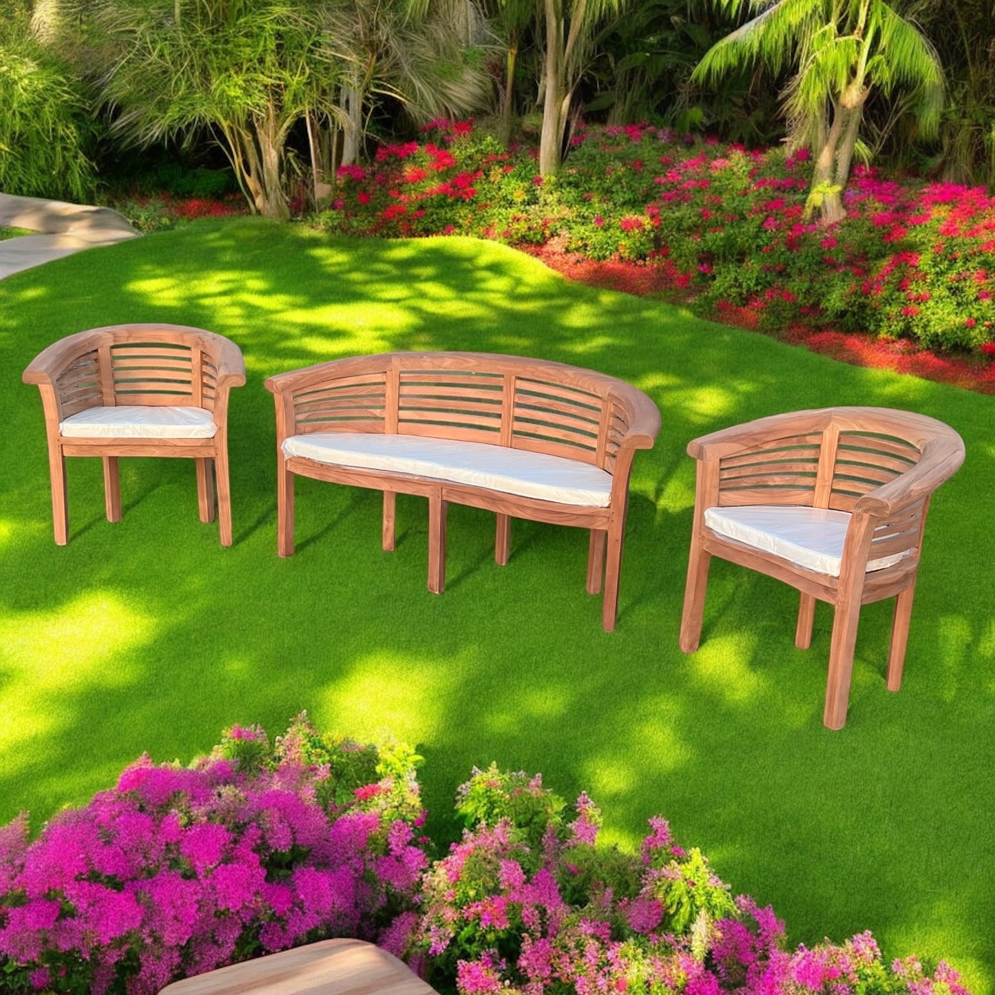 The Ultimate Teak Garden Bench Set Banana Extra Thick (Deluxe) Horizontal