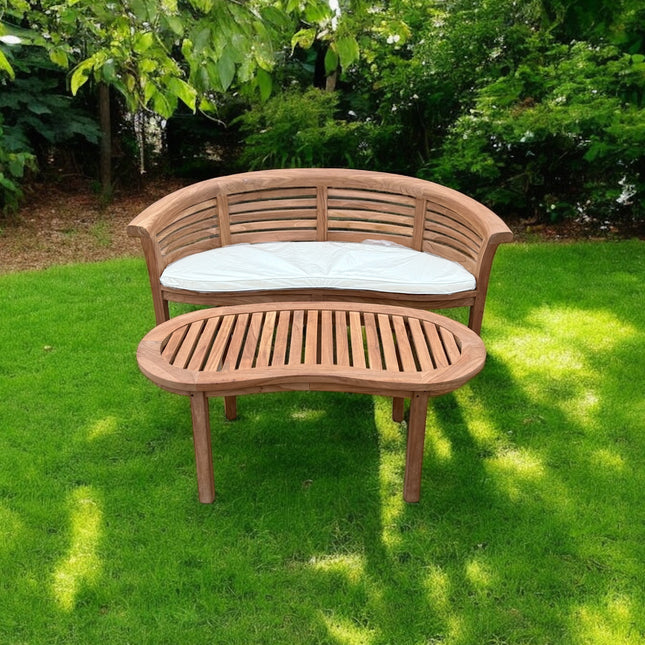 Teak Horizon Harmony Curved Garden Bench With Coffee Table Extra Thick (Deluxe) Two Piece Garden Set