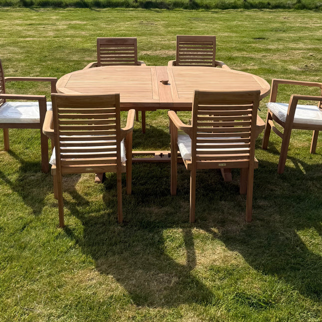 Teak Garden Furniture Set 4cm Top 180cm - 240cm Dining table & 6 Eden Stacking Chairs