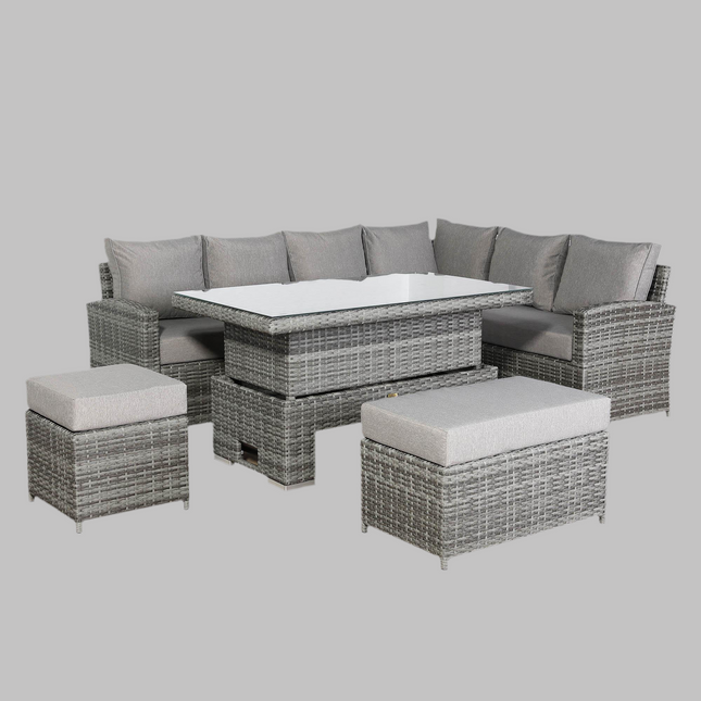Solara Rattan Garden Furniture Corner Sofa Set With Rising Table - Right Hand
