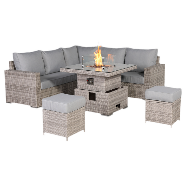 Ashford Rattan Garden Furniture Corner Sofa Set With Rising Firepit Table - Left Hand
