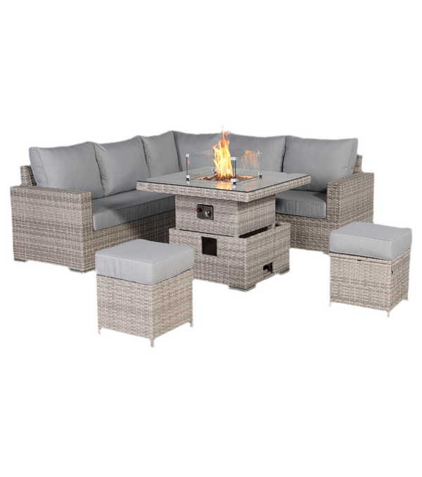 Ashford Rattan Garden Furniture Corner Sofa Set With Rising Firepit Table - Left Hand