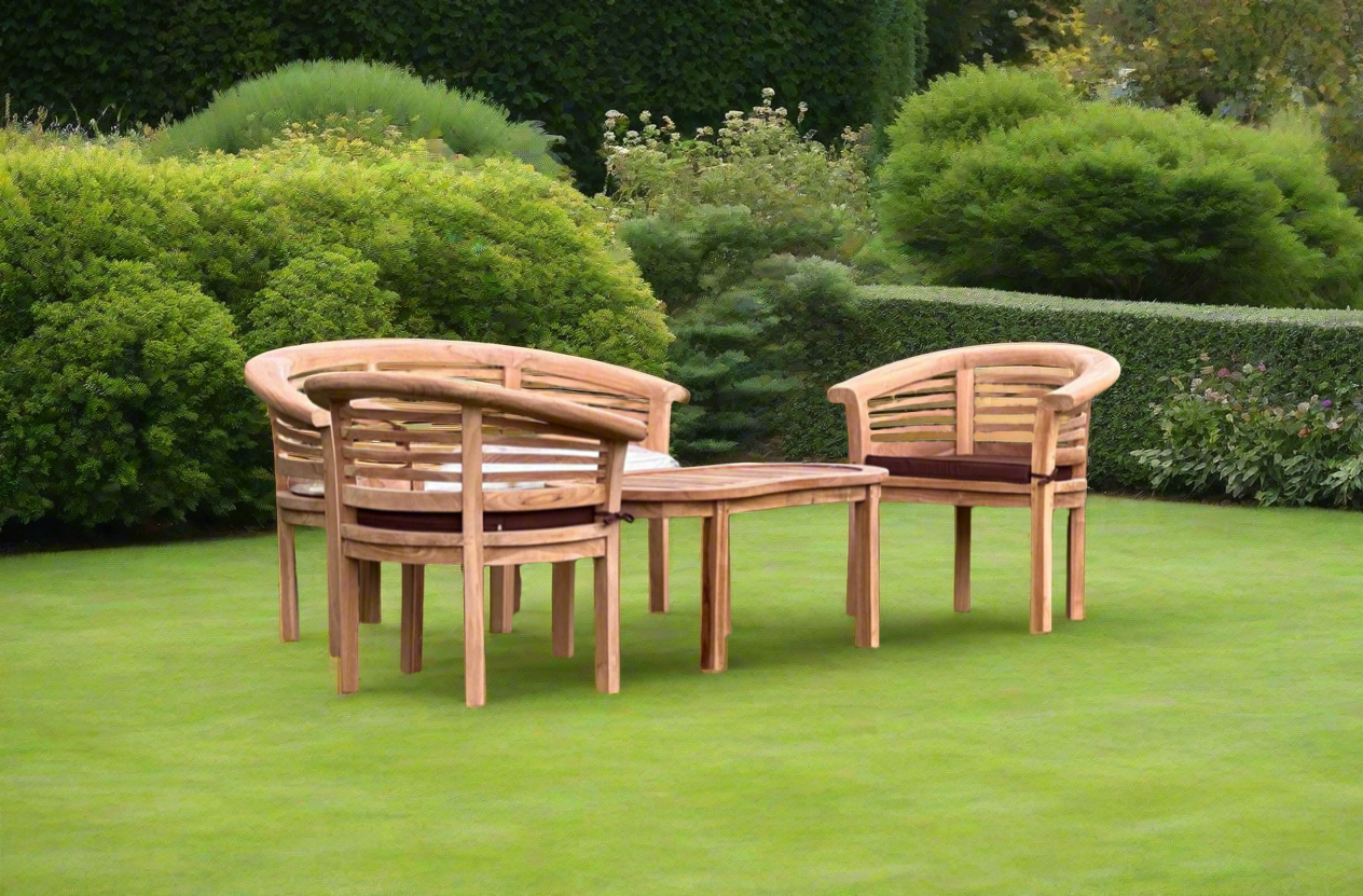 Teak Banana Curved Horizontal Bench Set Extra Thick