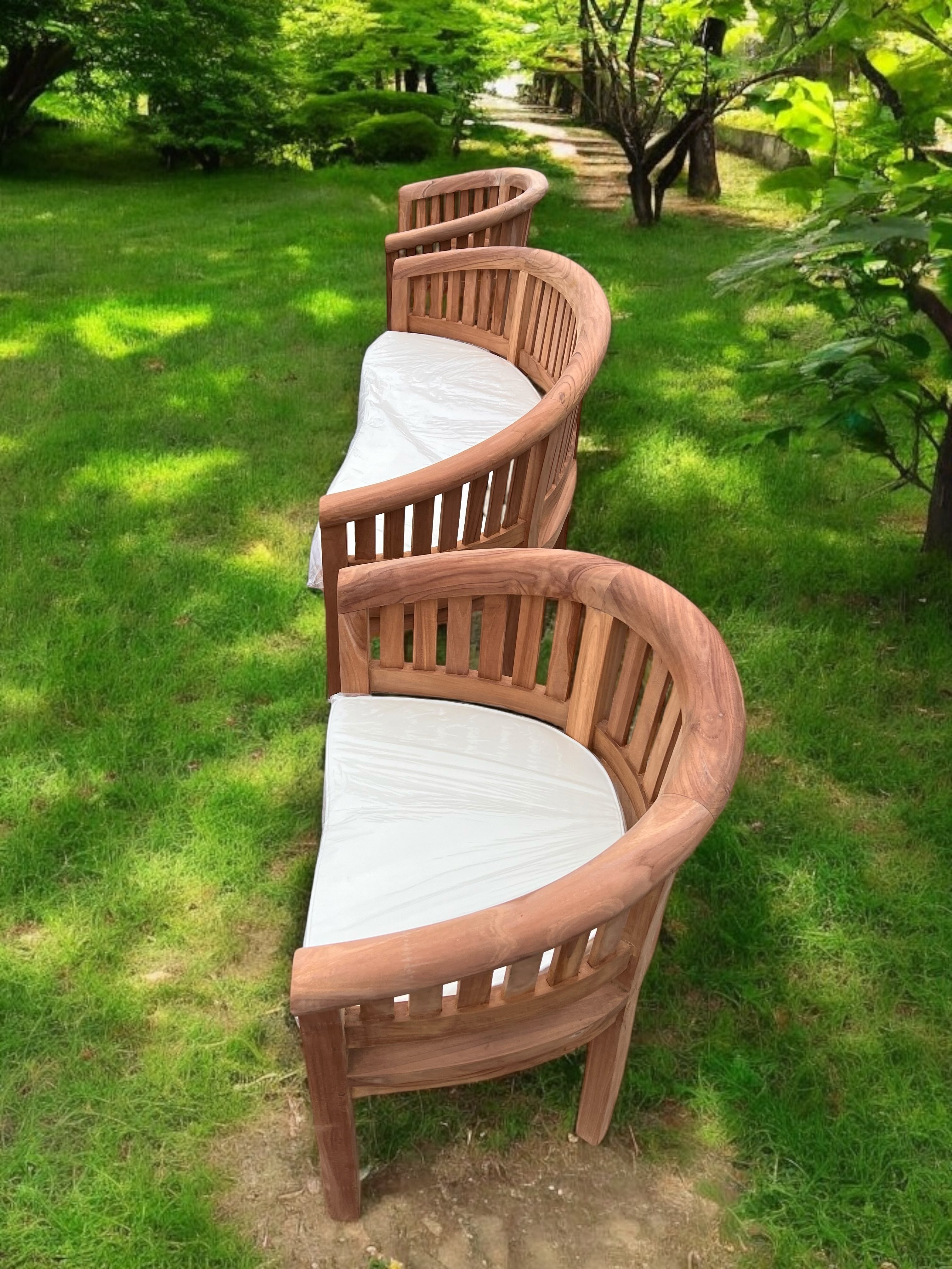 Teak Bench Rounded Harmony Curved Teak Garden Bench Set Vertical – RK Garden Furniture