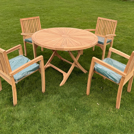 Teak Dining Set Foldable Table & Four Elysian Stacking Chairs